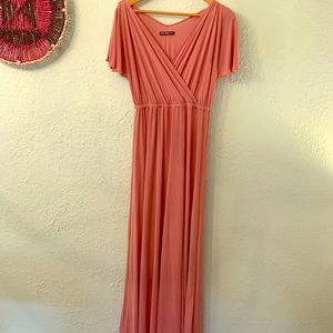 Cinnamon rose pink bridesmaid dress. SO comfy